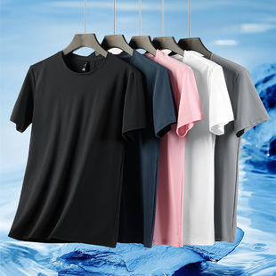 2025 New Men's Short-sleeved T-shirt Crewneck Quick-drying Clothes Breathable Ice Silk Thin Men's T-shirt Men's Jacket Group Buying