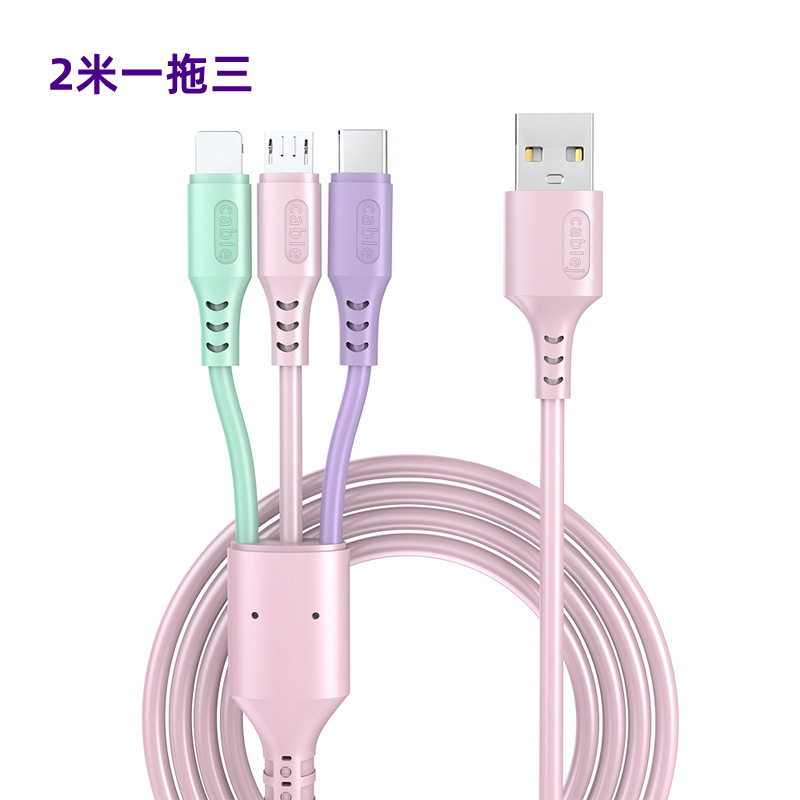 Tres-en-un cable de carga rápido del silicón líquido del cable de datos para Apple Android TYPE-C uno-a-tres cable de carga del teléfono móvil