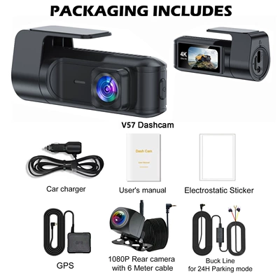 dual 4K lens dashcam with: Driving recorder - front-of-the-car-rear-of-the-car-wifigpsvoltage-reducing-cable