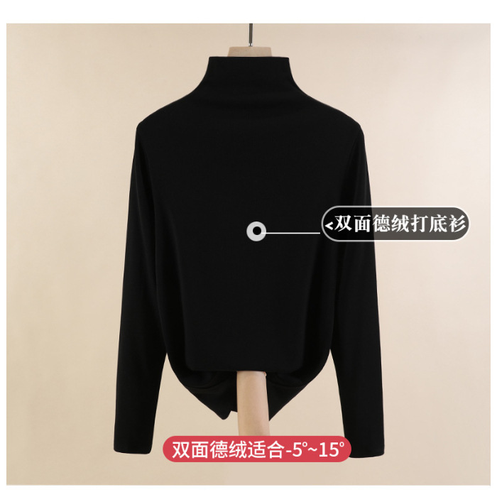Niñas 2023 nueva camisa de fondo Otoño e Invierno ropa de terciopelo para niños bebé de manga larga Camiseta de cuello alto estilo occidental Top cálido