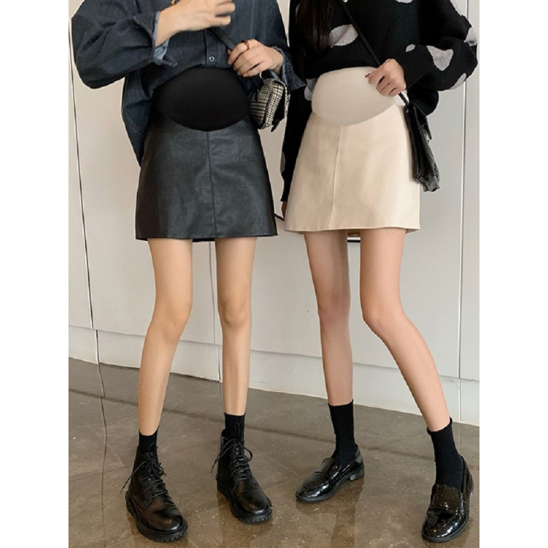 Maternity Leather Skirt, Autumn and Winter Korean Style High-Waisted Versatile Slimming Fashionable A-Line Hip-Hugging Pu Short Skirt Maternity Leather Skirt, Autumn and Winter Korean Style High-Waisted Versatile Slimming Fashionable A-Line Hip-Hugging Pu Short Skirt