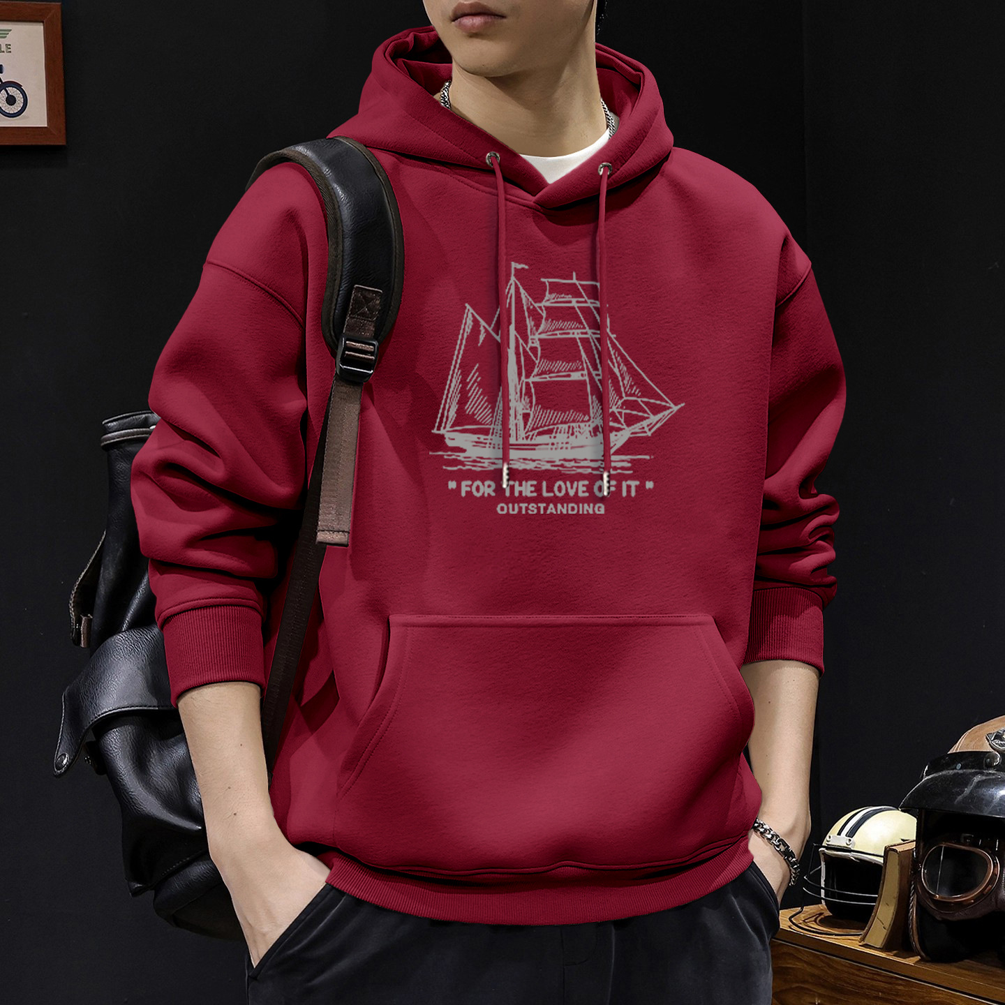 Rojo vino con sudadera con capuz Regular - 2477