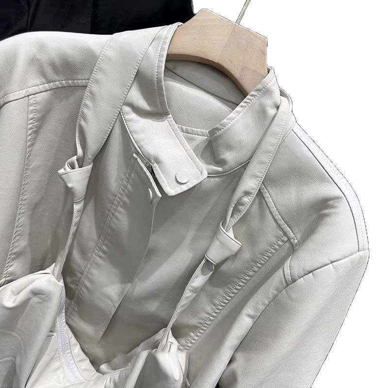 Polyurethane retro jacket with zipper, 2025 years, Korean style