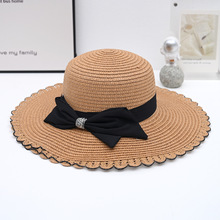 大帽檐花边草帽女士夏季新款度假大沿草编沙滩帽防晒遮阳帽太阳帽