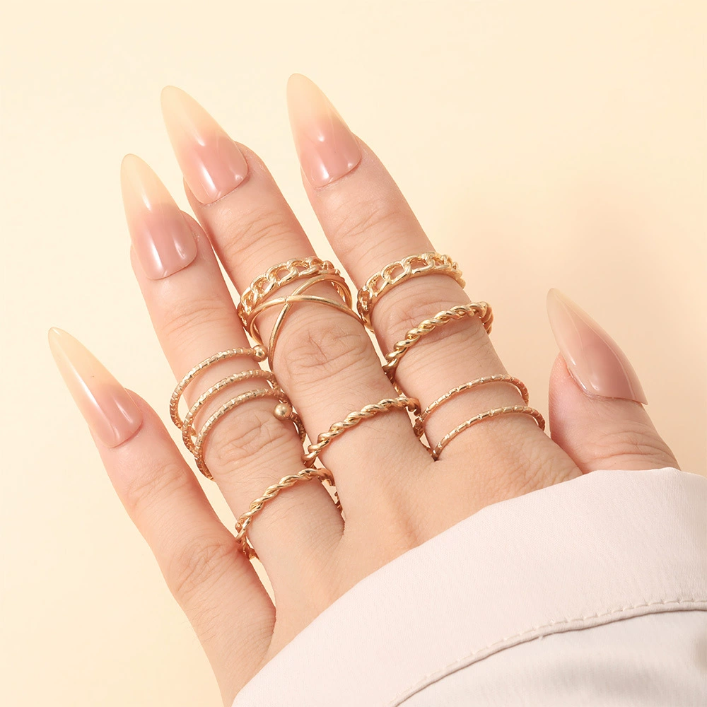 Европейские и американские трансграничные горячие комбинированные кольца модные простые многослойные перекрестные отверстия из 8 комплектов кольца ручной работы