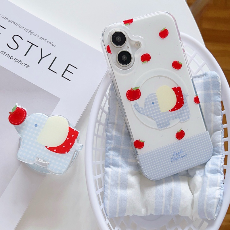 Divertido patrón de cuadros de dibujos animados azul Apple para iPhone16 funda para teléfono móvil 15ProMax magnético 14/13 nuevo 16Pro