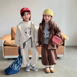 2026秋季新款韩版儿童连帽卫衣休闲运动套装男女童卡通印花两件套