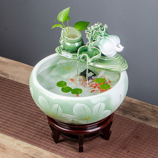 Jingdezhen Ceramic Fish Tank Living Room Small Flowing Water Fish Tank Goldfish Tank Turtle Tank Home Landscaping Water Lily Basin