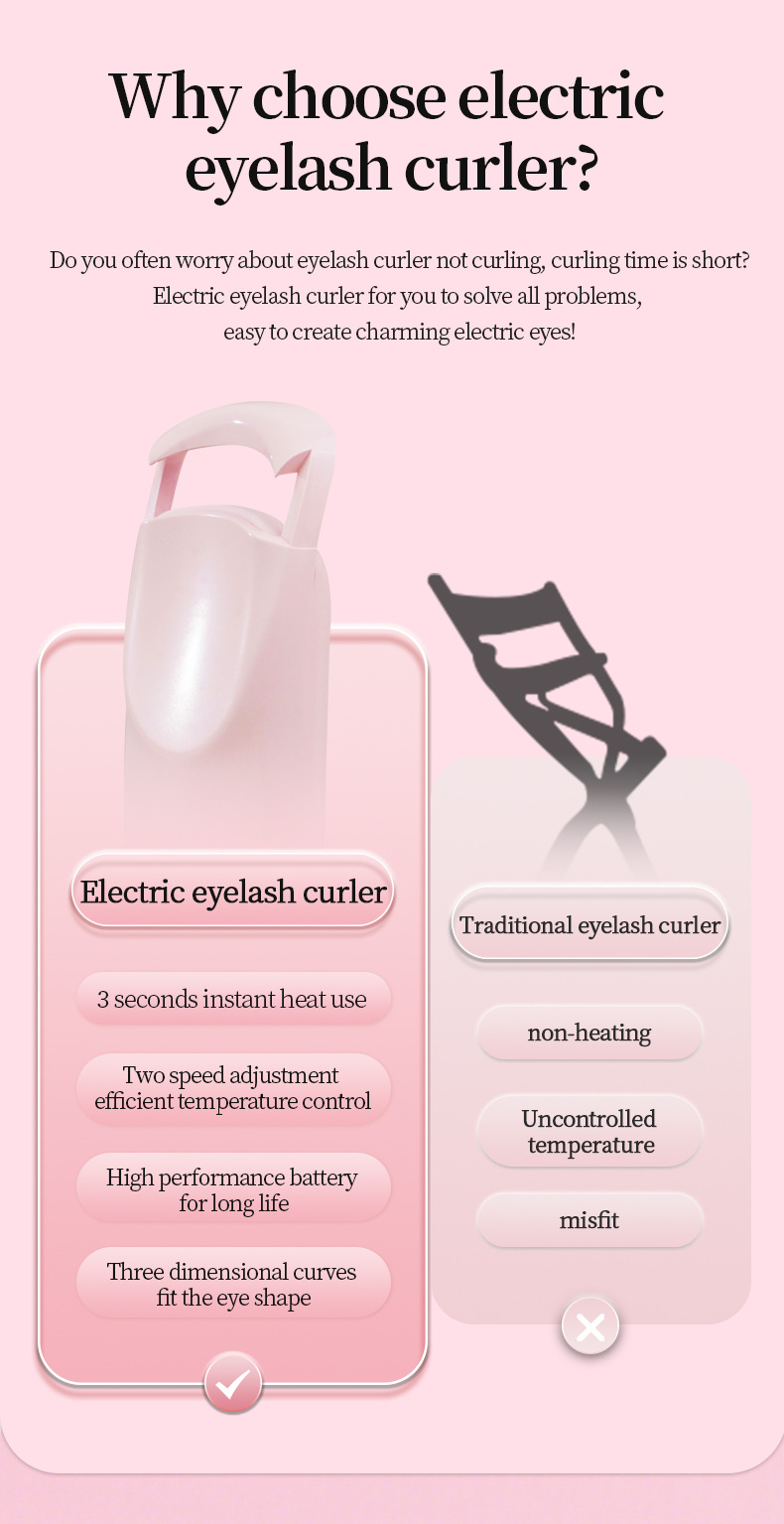 Cross-Border Wide-Opening 5th Generation Electric Heated Soft Rubber Eyelash Curler Long-Lasting Styling Universal Curling Portable Eye-Fit Type Beginner Recommended
