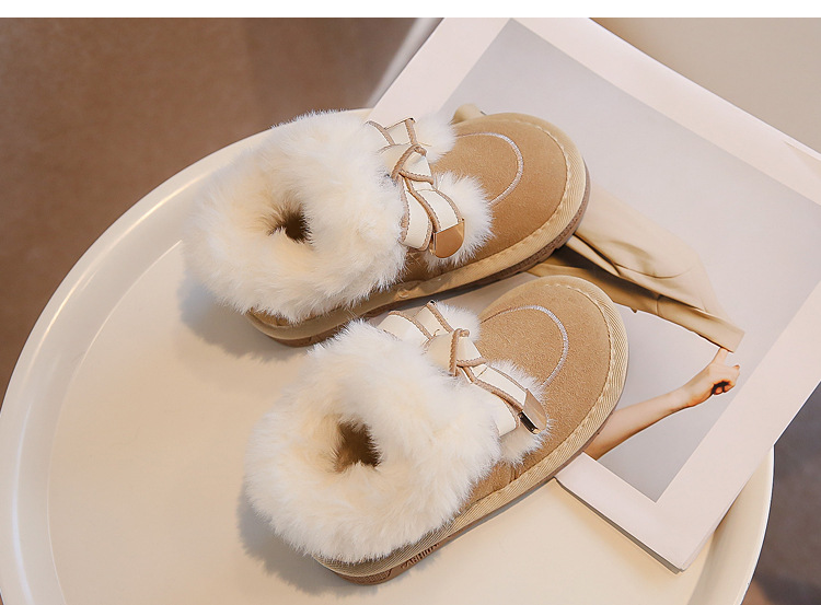Schneestiefel Winter 2024, neuer Stil, weiche Unterseite mit verdickter Schleife, vielseitig einsetzbar, mittelgroße Baumwolle für Kinder und Mädchen_voghion.com