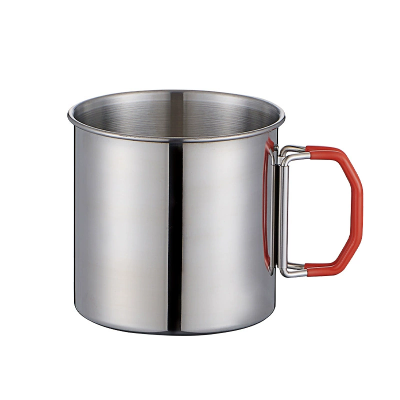 Outdoor 316 Stainless Steel Water Cup Folding Red Handle Camp Fishing Climbing Coffee Malker Cup Source Factory