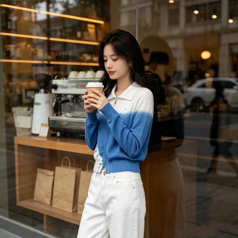 Yunnan Dali Handmade Indigo Root Pure Plant Dyeing Autumn/Winter Double-Layer Zipper Knit Cardigan MY2097 Yunnan Dali Handmade Indigo Root Pure Plant Dyeing Autumn/Winter Double-Layer Zipper Knit Cardigan MY2097