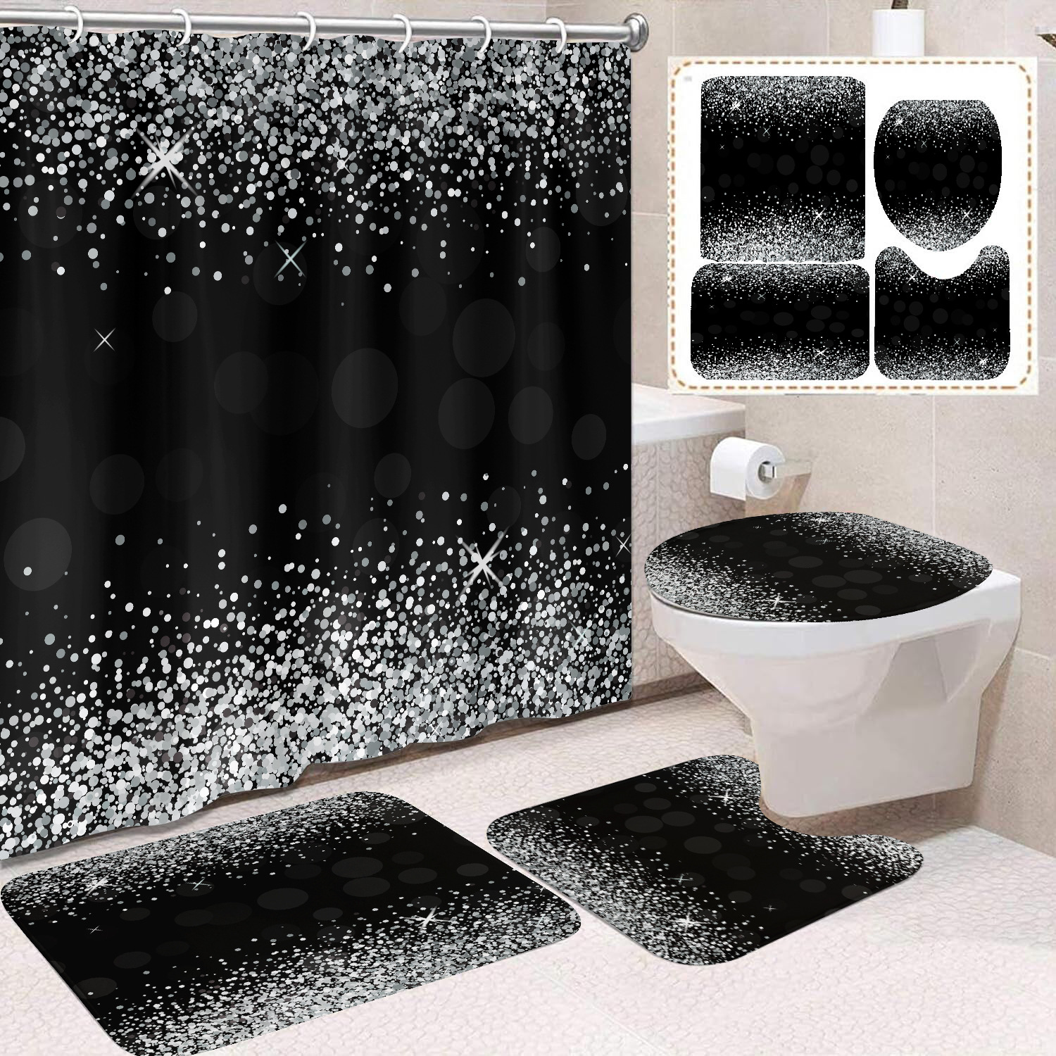 Amazon impresión digital 3D poliéster impermeable cortina de ducha cortina de ducha de inodoro moderna y minimalista