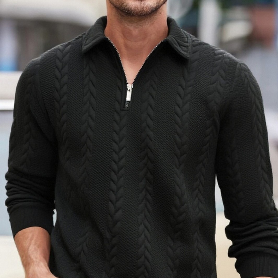 2025 Spring and Autum New European and American Half-Cardigan Zipper Lapel Pullover Sweatshirt Men's Casual Fashion Jacquard Top