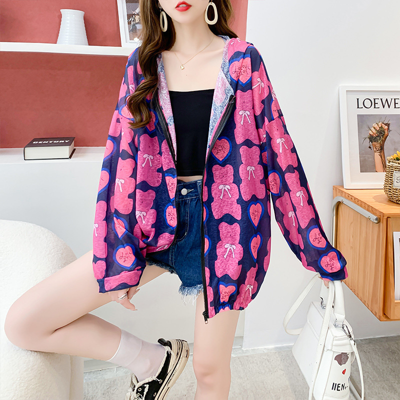 2023 Spring and Summer New plus size Women's Loose Printed Thin Zipper Cardigan Sunscreen Coat Women's Outdoor Clothes