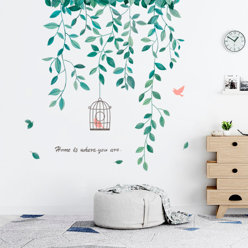 Wholesale small fresh ins green plant wall stickers vine leaf wall decoration stickers classroom layout Wall self-adhesive painting