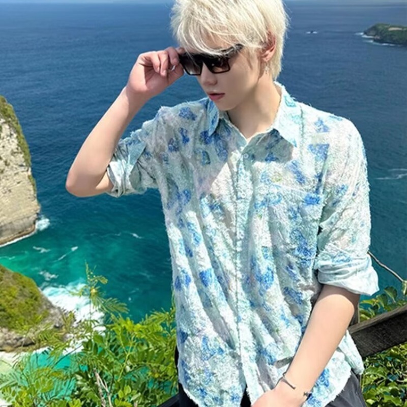 American Stereo Floral Long-Sleeved Shirt for Teenage Boys Spring Niche Tassel Floral Loose Sun Protection Shirt Trendy American Stereo Floral Long-Sleeved Shirt for Teenage Boys Spring Niche Tassel Floral Loose Sun Protection Shirt Trendy