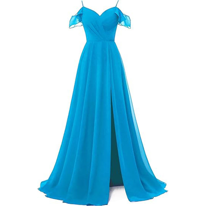 Foreign Trade Evening Dress 2025 New Thin Shoulder Belt Bridesmaid Dress Long Split Formal Evening Dress Party Dress