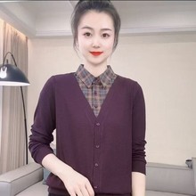 新款早秋长袖假两件时尚气质衬衣T恤小衫百搭休闲减龄遮肉打底衣