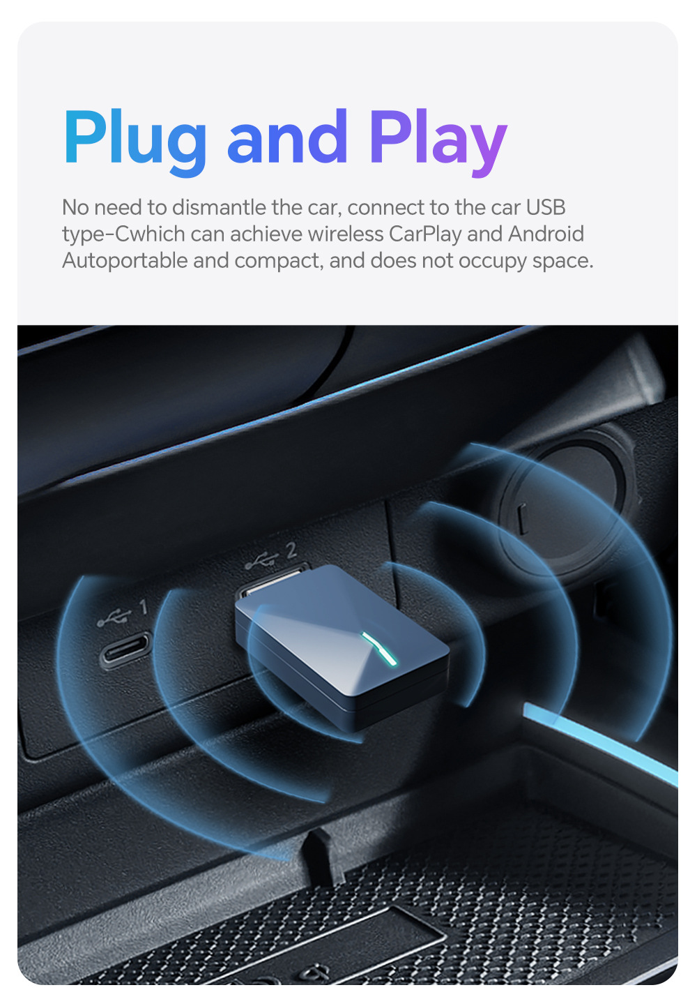Wired to Wireless Apple Carplay Box Mini Plug-In Android Adapter Bluetooth Automatic Connection
