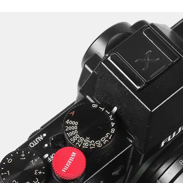 Fuji screw button + black bottom X black letter hot shoe cover