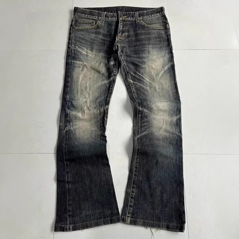European and American cross-border washed distressed flared jeans for men, Y2K high street niche design, versatile casual floor-length pants