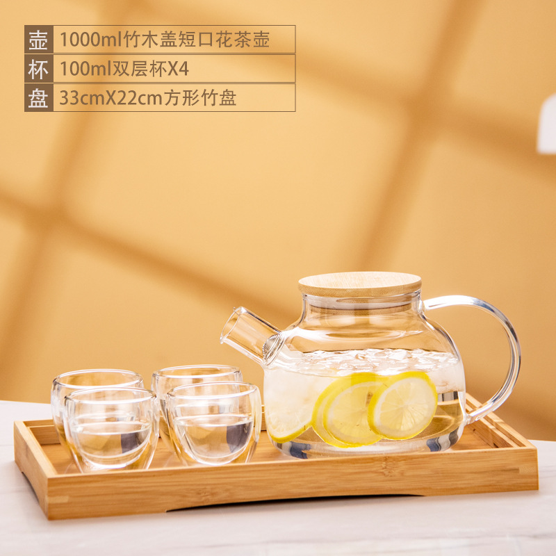 Tetera de vidrio resistente al calor tetera de bambú de gran diámetro olla engrosada tetera de flores y hierba tetera de gran capacidad hervidor de agua fría tetera hirviendo