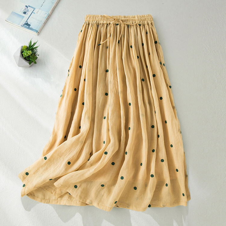 Chân váy xếp ly dáng chữ A cạp cao cotton hai lớp kiểu Nhật — Xanh lông mòng đen chi tiết 13