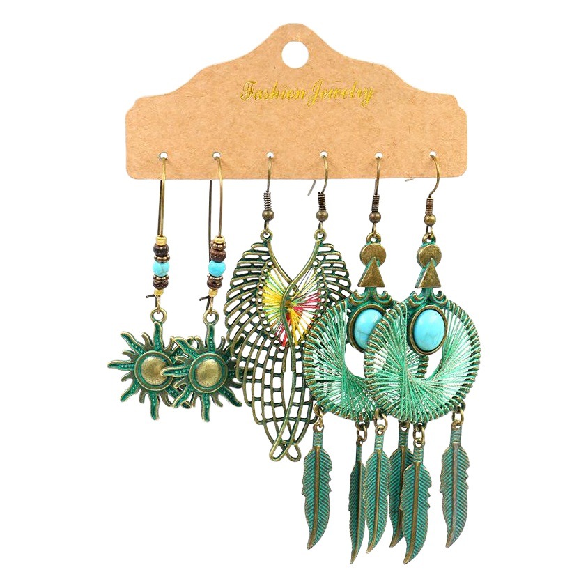 Pendientes directos de fábrica 3-pieza transfronteriza europea y americana combinación de joyas de moda traje irregular pendientes borla