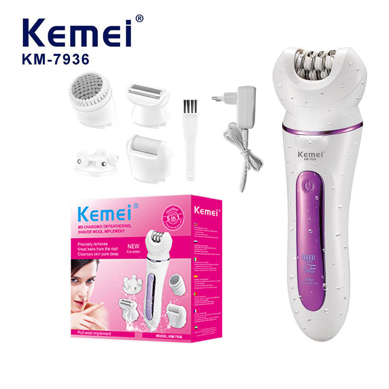 Dispositivo eléctrico de depilación Kemei KM-7936, dispositivo de depilación multifuncional, dispositivo de depilación y masaje con microdermoabrasión lavable para todo el cuerpo