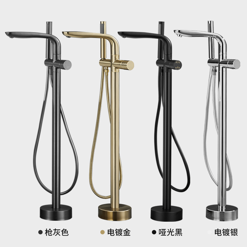 All-Copper Hot and Cold Bathtub Faucet, Freestanding Tub-Side Floor-Standing Shower Set, Integrated Shower Faucet