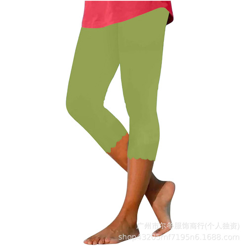 Summer European and American 7/8 Length Leggings Tight Women's Yoga Wave Pants Ankle Commuting Show Legs