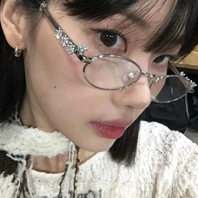 小众镶钻椭圆形眼镜框架UV400防紫外线防蓝光珠宝元素配近视墨镜-