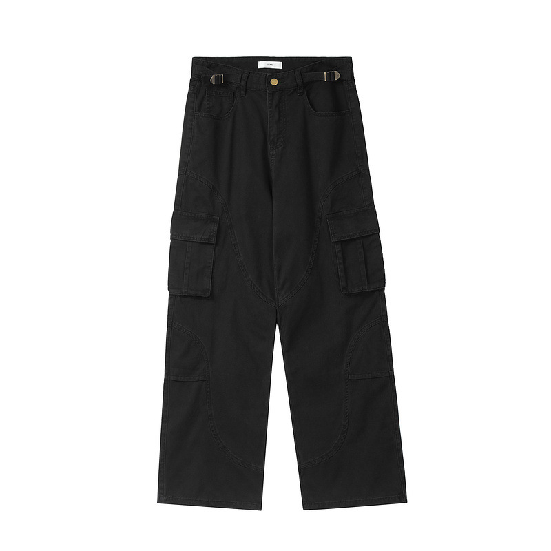 Men's Clothing high street water ins same style overalls loose heavy design sense multi pocket straight wide leg pants jeans_voghion.com