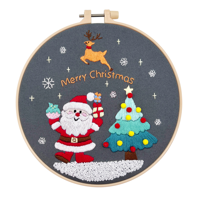 Papá Noel Elk Colgante Pintura Lu Bordado Hecho a mano Paquete de material de bricolaje Regalo creativo Cabaña redonda Colgante Pintura