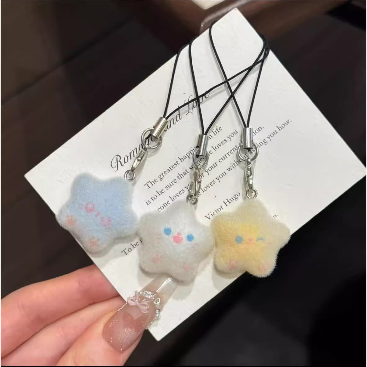 Lucky Star Pendant Soft Cute Japanese Ins Phone Lanyard Cute Flocked Bag Charm Gift for Best Friend Boyfriend