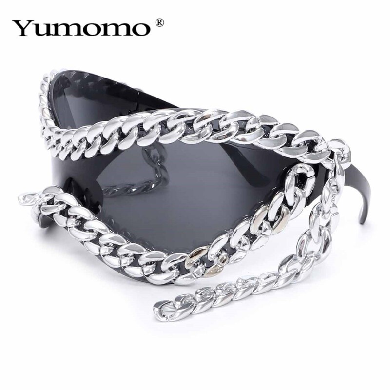 New Large-Frame Sunglasses with Metal Chain Decoration, Party Y2K Futuristic Fashion Rick Sunglasses Glasses