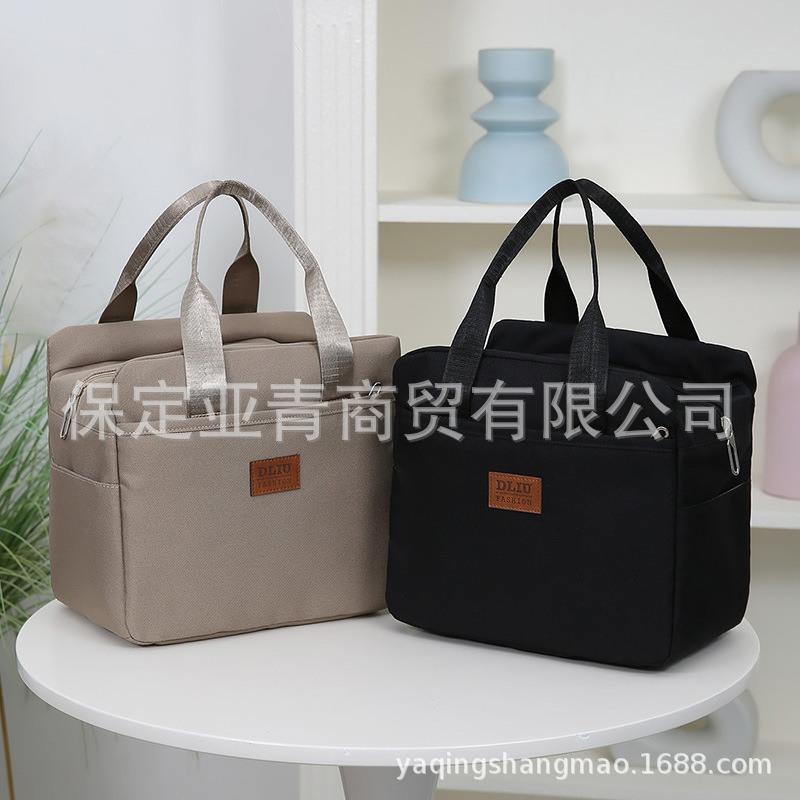 新款简约帆布日式休闲铝箔保温层饭盒袋便当包大容量拉链手提包