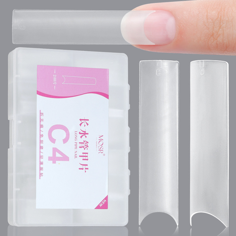 240 PCs extra long nail transparent acrylic nail stickers long water pipe half cover for Salon and DIY nail