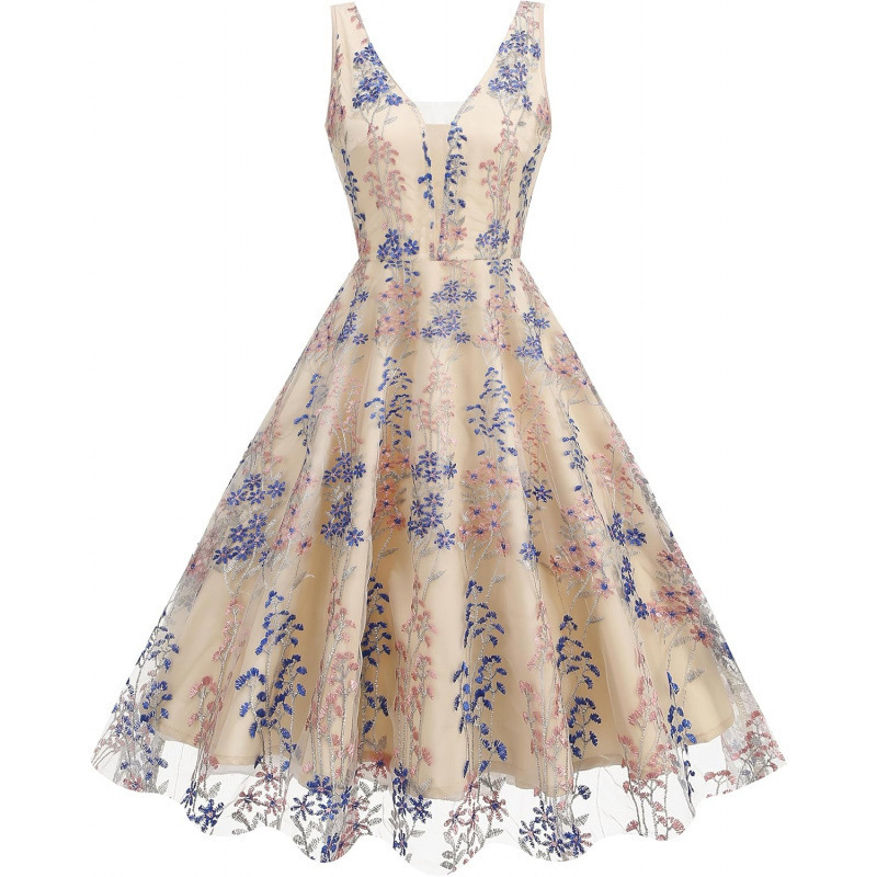 Cross-Border Amazon European and American Sheer Floral Dress 2026 Summer New Wedding Guest Formal Evening Dress Cross-Border Amazon European and American Sheer Floral Dress 2026 Summer New Wedding Guest Formal Evening Dress