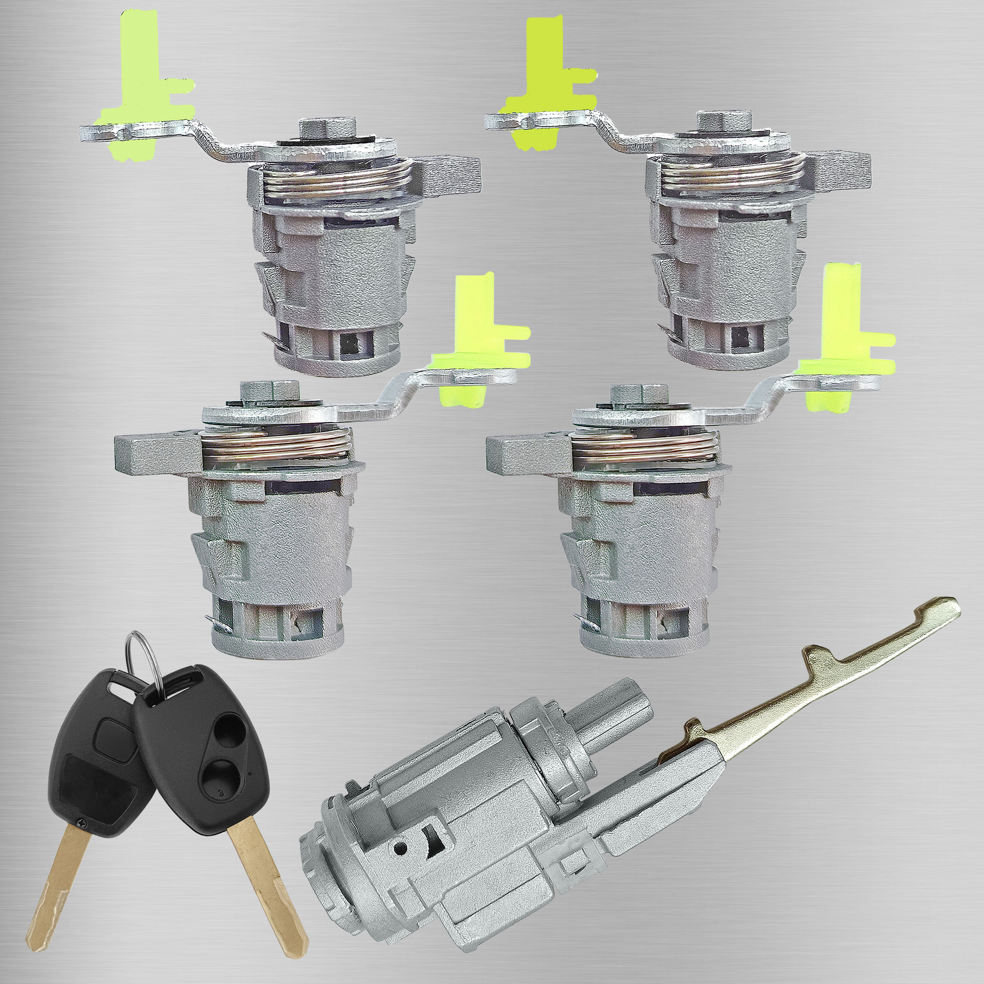Adecuado para Honda CRV todo el cilindro de la cerradura del coche cerradura de encendido 4 cerradura de la puerta recta 2 teclas 2 orificios llave cilindro de la cerradura de la puerta del coche