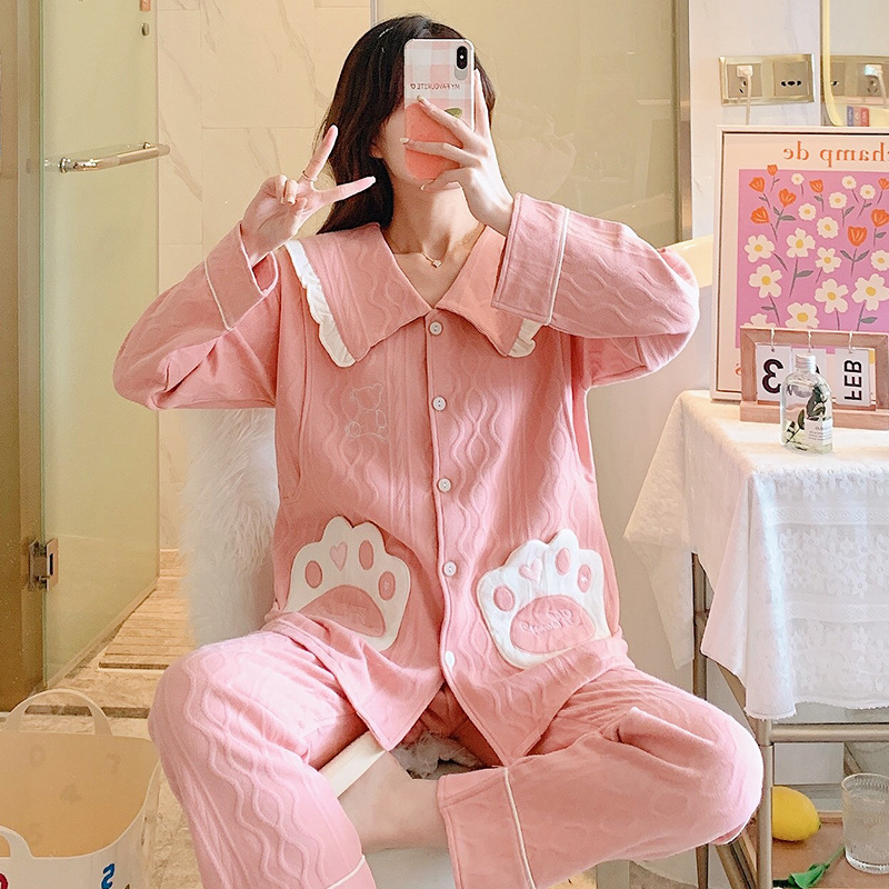 100%纯棉夹层月子服春秋产后加厚空气棉孕妇睡衣怀孕期家居服冬