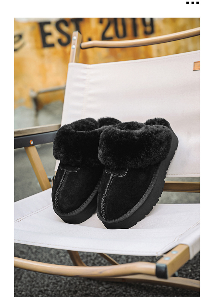 Papuci pufoși cu talpă groasă, din blană nouă, cizme de zăpadă pentru femei, pentru a se încălzi și a se proteja de alunecarea din bumbac._voghion.com