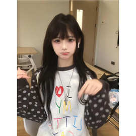韩系插肩圆领卫衣女春秋季2026新款小个子宽松慵懒风无帽套头上衣