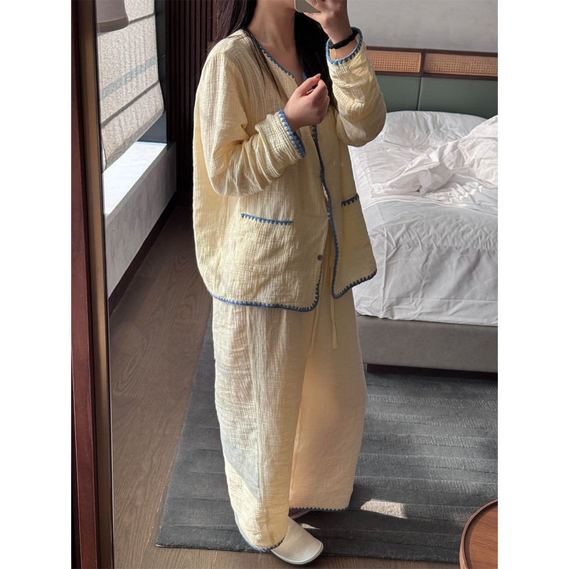 Lazy Style Milk Yellow High-grade Cotton Pajamas Women's Spring and Summer New Arrival plus size Cotton Home Clothes suit Outer Wearing