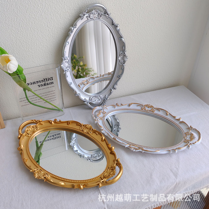 European-Style Light Luxury Retro Cross-Border Plastic Mirror Gold Tray Decoration Cake Plate Cosmetics Desktop Storage Tray European-Style Light Luxury Retro Cross-Border Plastic Mirror Gold Tray Decoration Cake Plate Cosmetics Desktop Storage Tray