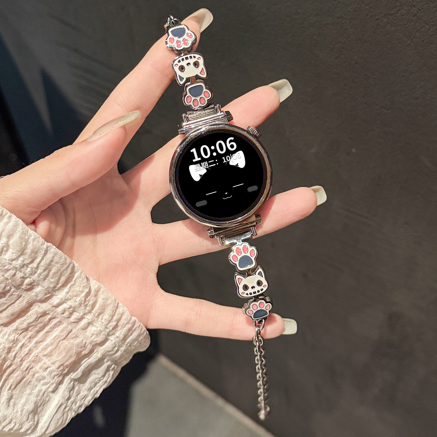 Suitable for Huawei Gt6/Gt5 Watch Strap Gt4 Metal Cat Claw Watch Chain Watch54Pro Summer Women's High Fashion