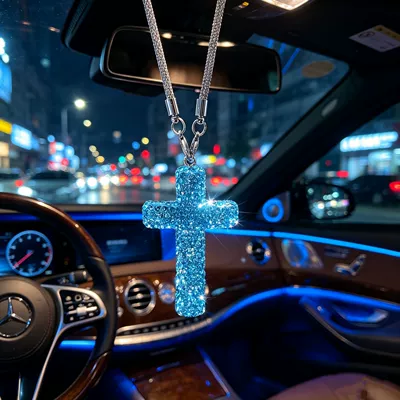Diamond Cross Stainless Steel: Car hanging - lake-blue