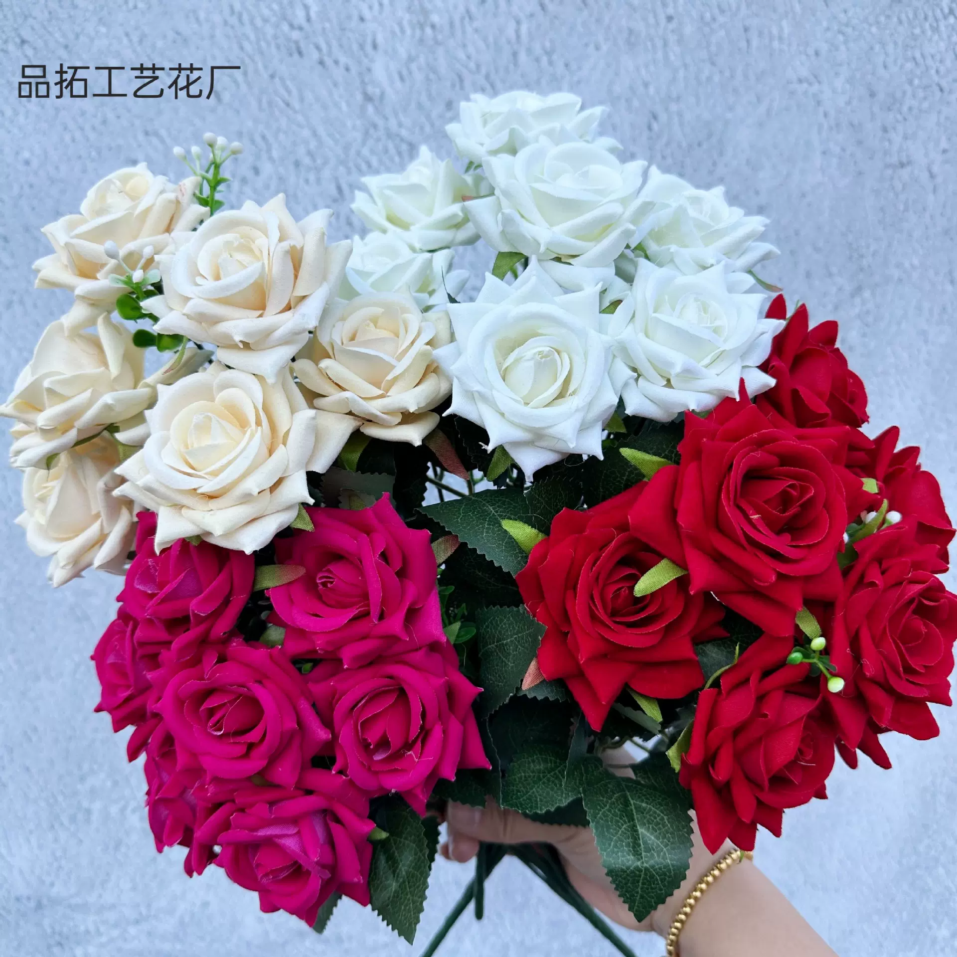 七头绒布角玫仿真花 韩式婚礼堂插花假花绢花外贸批发跨境外贸