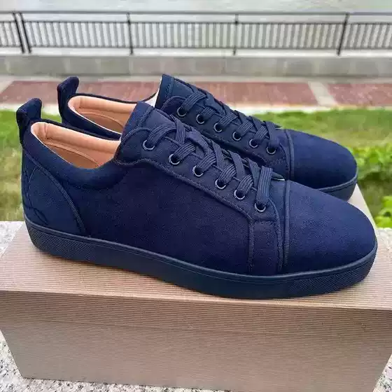 In-Stock New Electric Embroidery Red-Soled Men's Shoes, Black Embroidered Low-Top Unisex Shoes, Flat Casual Shoes, Trendy Brand